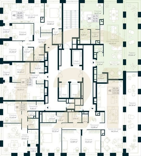 2-комн, 83.56 м², 30 этаж