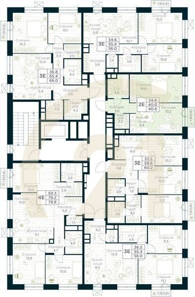 2-комн, 40.6 м², 5-9 этаж