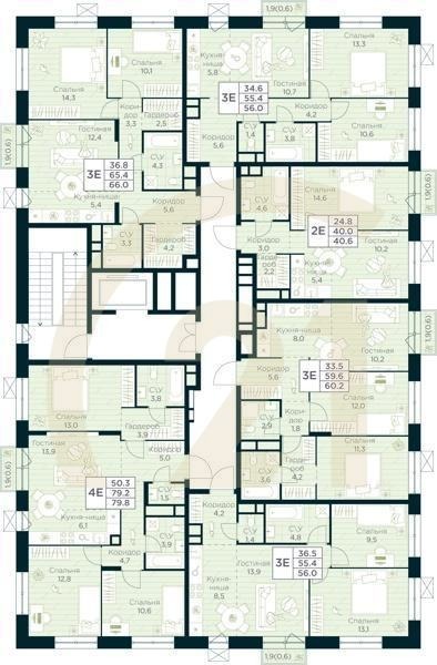 3-комн, 56 м², 10 этаж