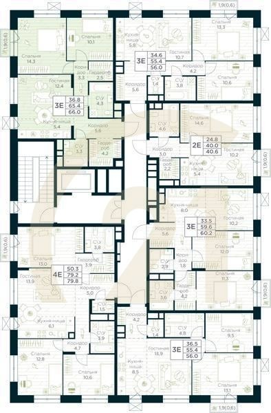 3-комн, 66 м², 5-9 этаж