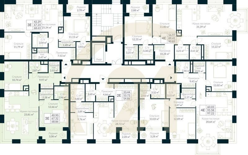 3-комн, 68.86 м², 9 этаж