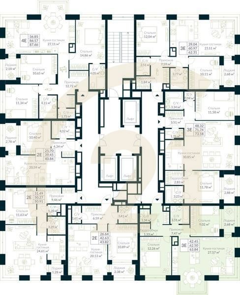 3-комн, 63.84 м², 20-28 этаж