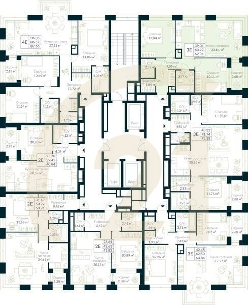 3-комн, 62.31 м², 25-28 этаж