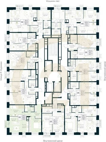 3-комн, 58.6 м², 6-15 этаж