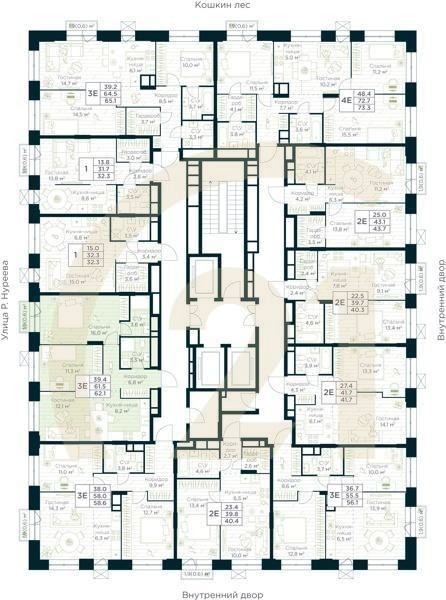 3-комн, 62.1 м², 6-15 этаж