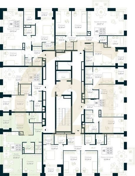 3-комн, 69 м², 8 этаж