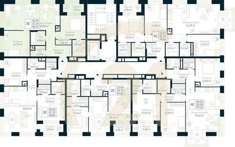 3-комн, 68.63 м², 8 этаж