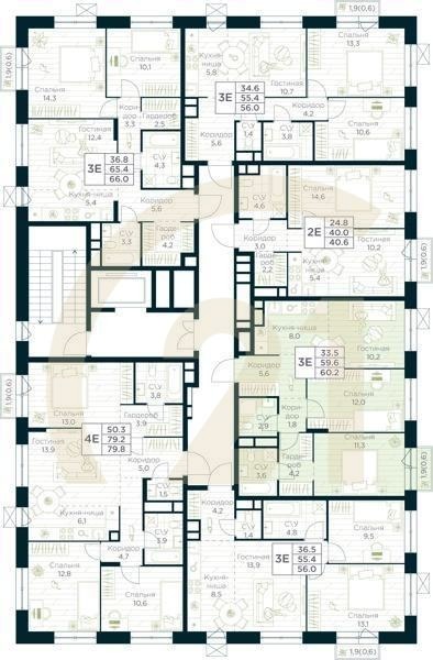 3-комн, 60.2 м², 5 этаж
