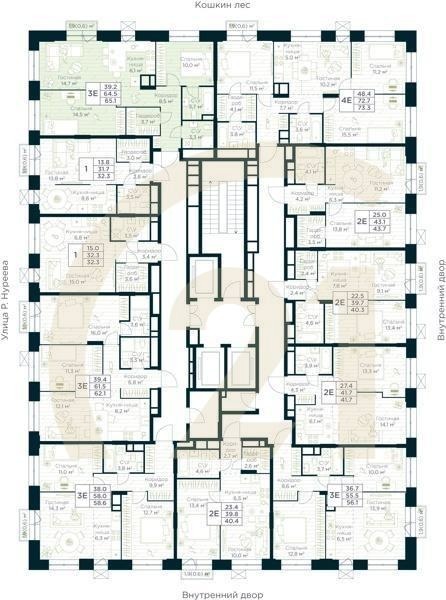 3-комн, 65.1 м², 5-15 этаж