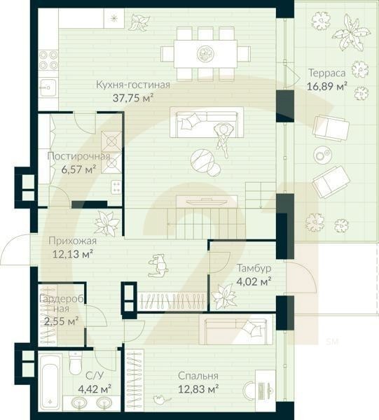 3-комн, 112.65 м², 1 этаж