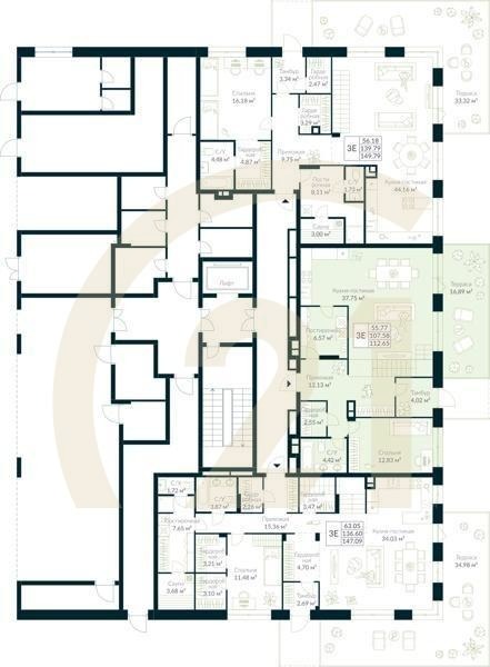 3-комн, 112.65 м², 1 этаж
