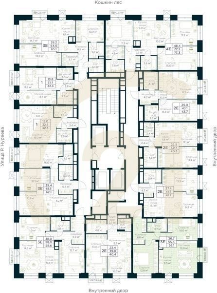 3-комн, 56.1 м², 5-14 этаж