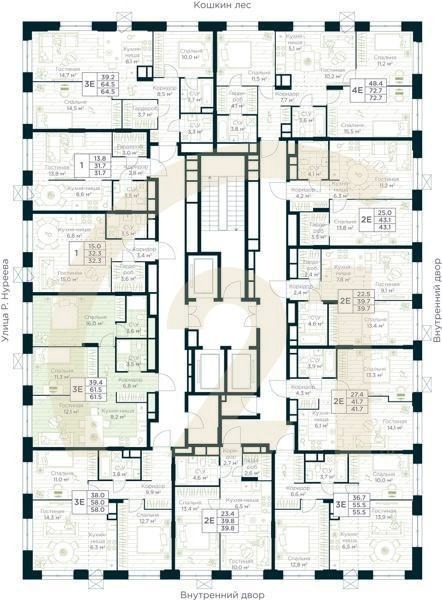3-комн, 61.5 м², 13 этаж