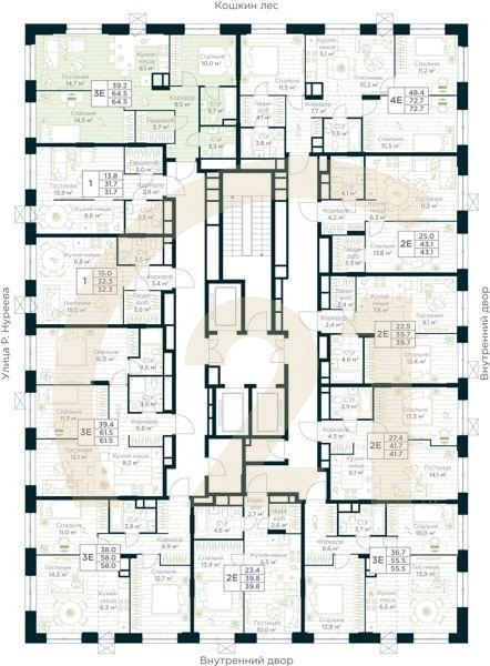3-комн, 64.5 м², 13 этаж