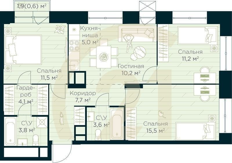 4-комн, 73.3 м², 5-9 этаж