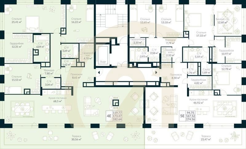 4-комн, 182.64 м², 10 этаж