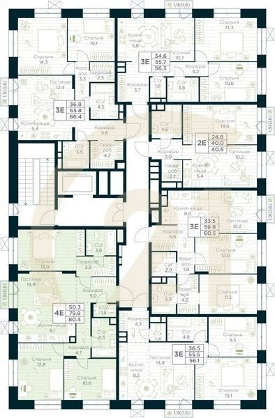 4-комн, 80.4 м², 4 этаж