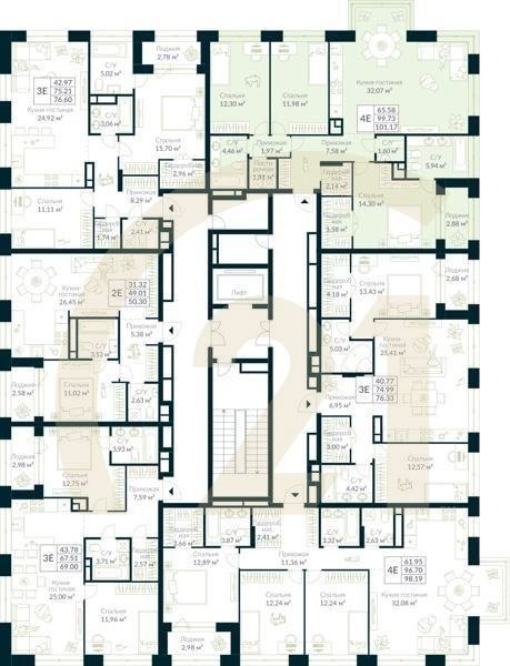 4-комн, 101.17 м², 6 этаж