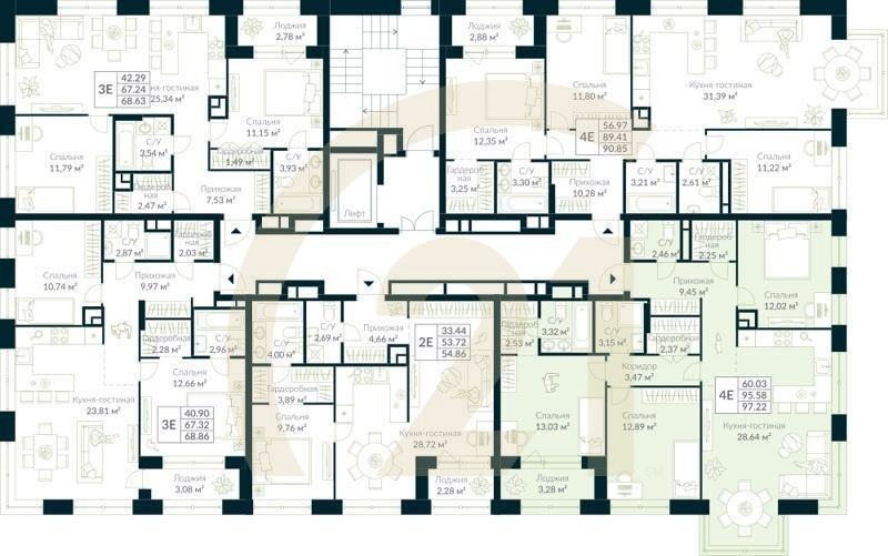 4-комн, 97.22 м², 6-9 этаж