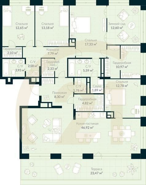 5-комн, 174.56 м², 10 этаж