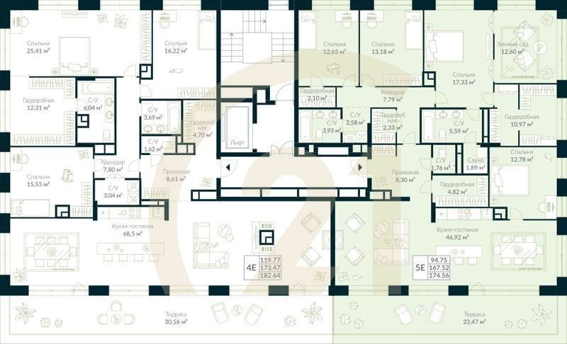 5-комн, 174.56 м², 10 этаж