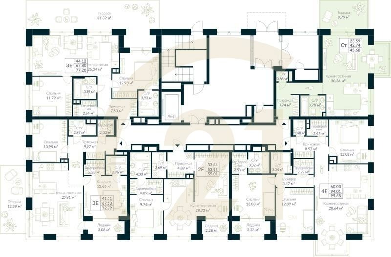 Студия, 45.68 м², 3 этаж