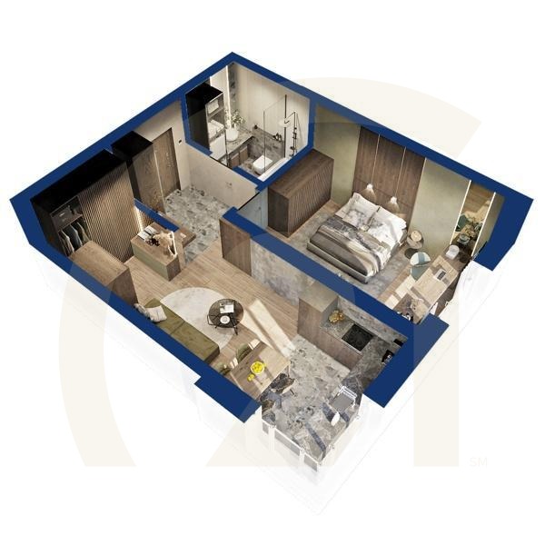 1-комн, 43.71 м², 7-19 этаж