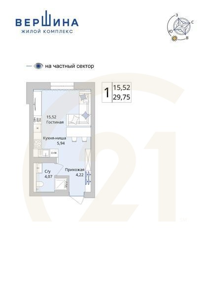 Студия, 29.75 м², 5-19 этаж