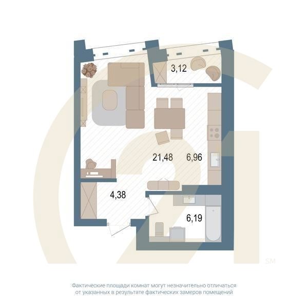 1-комн, 40.5 м², 10 этаж