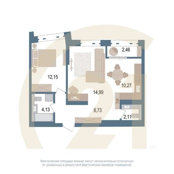 2-комн, 53.6 м², 5-10 этаж