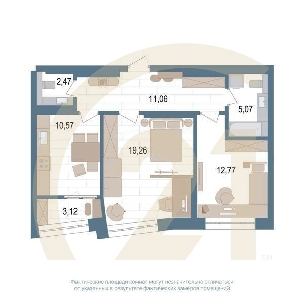 2-комн, 62.9 м², 5-11 этаж