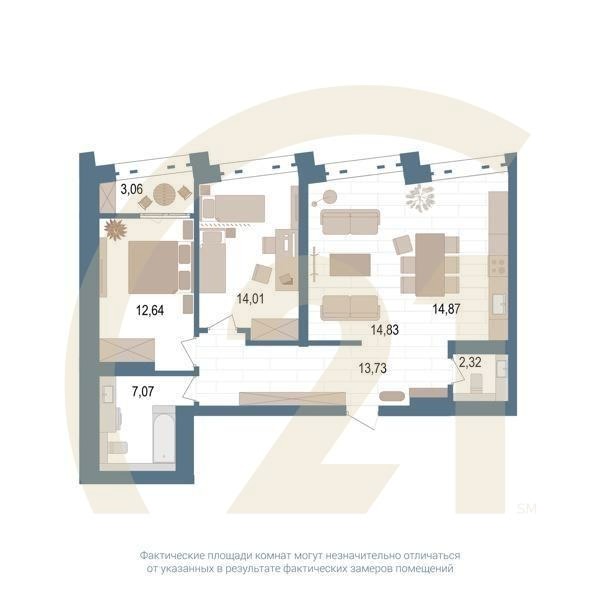 3-комн, 81.3 м², 8 этаж