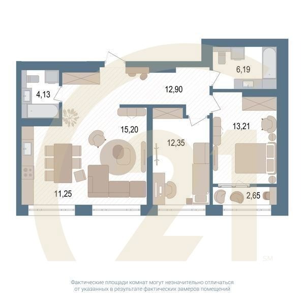 3-комн, 76.7 м², 12-13 этаж