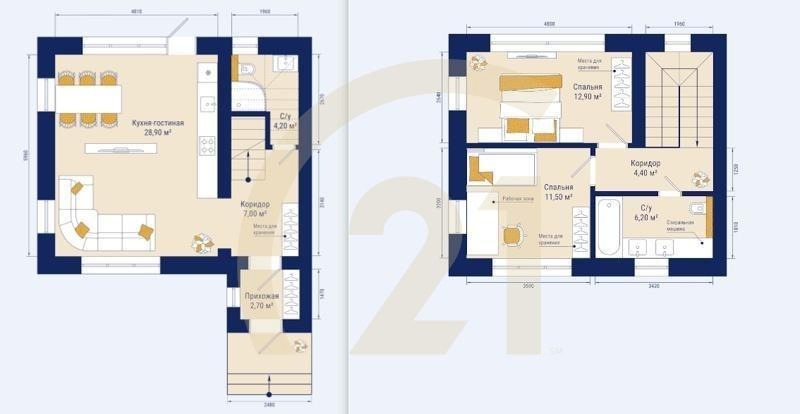 2-комн, 77.8 м², 1 этаж
