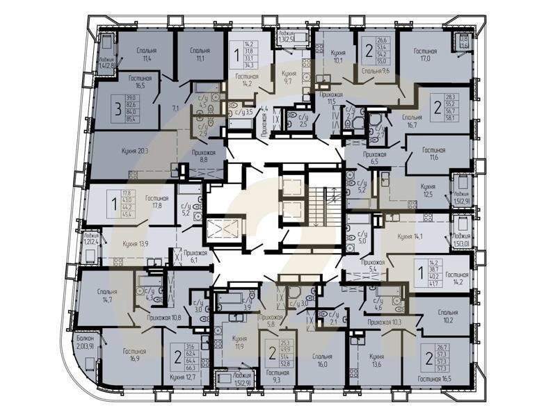 1-комн, 43.8 м², 12-22 этаж