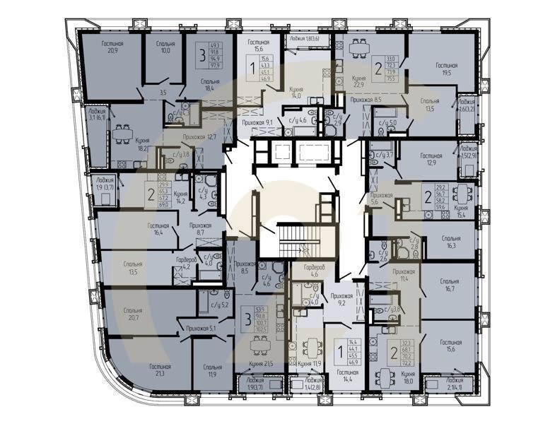 1-комн, 45.4 м², 12-13 этаж