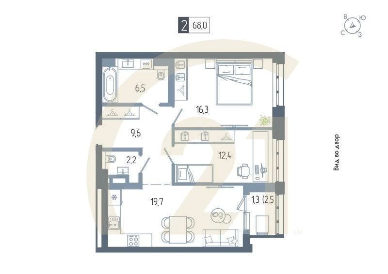 2-комн, 67 м², 10-20 этаж
