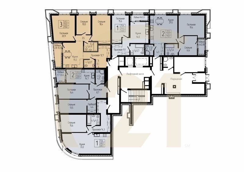 2-комн, 63.9 м², 3 этаж