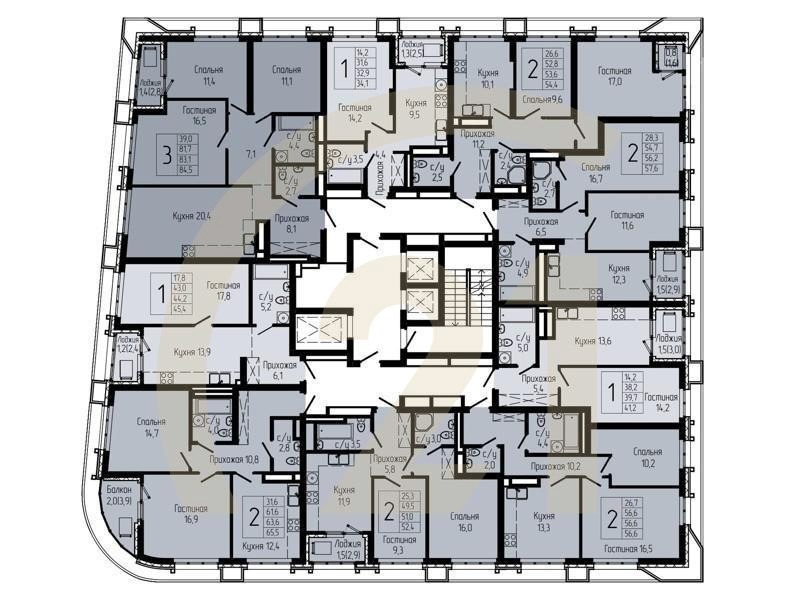 2-комн, 63 м², 19 этаж