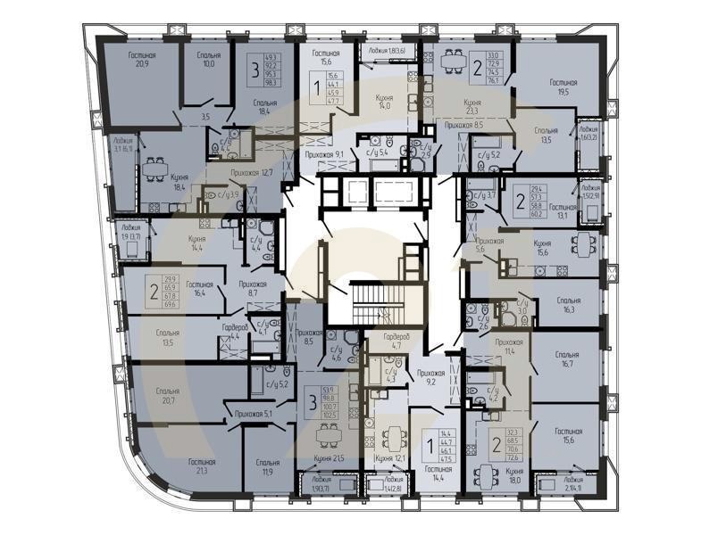 2-комн, 58.6 м², 4-9 этаж