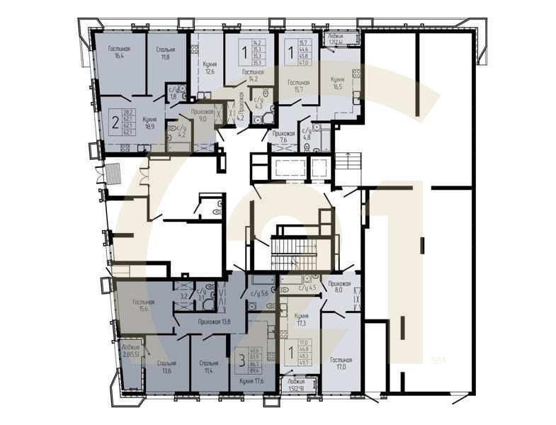 2-комн, 62.1 м², 3 этаж