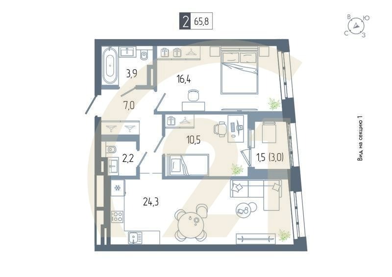 2-комн, 65.8 м², 4-11 этаж