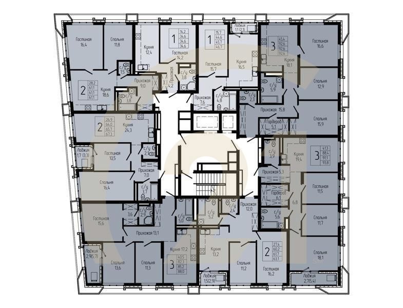 3-комн, 122.5 м², 17 этаж