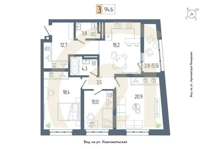 3-комн, 94.6 м², 11-13 этаж