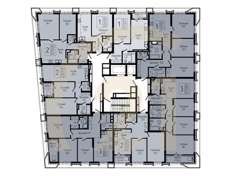 3-комн, 91.4 м², 5-11 этаж