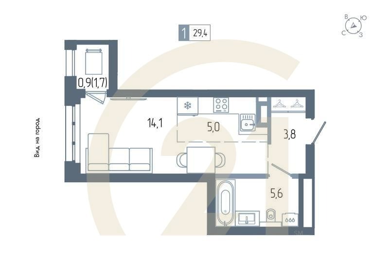 1-комн, 29.4 м², 10-12 этаж