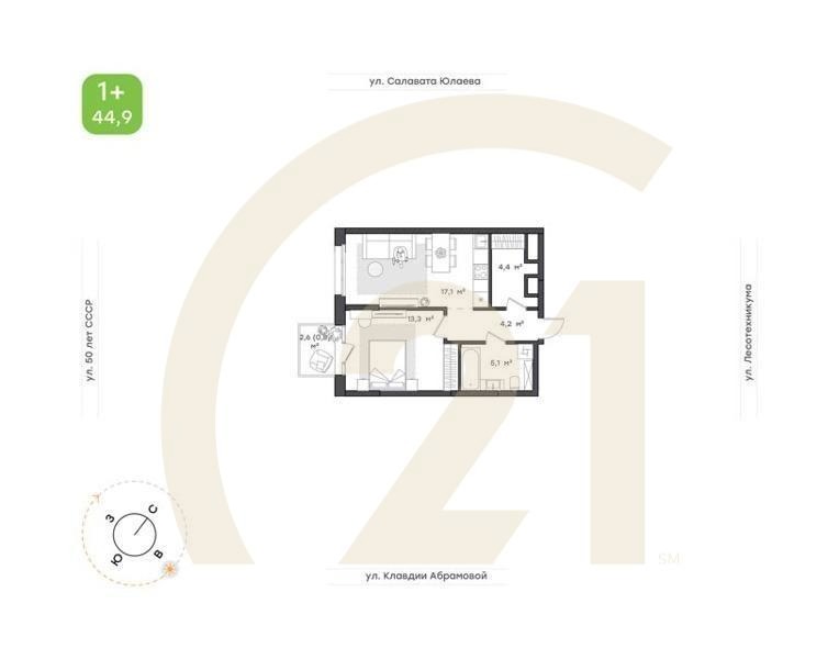 1-к. квартира, 43,1 м², 3/12 эт.