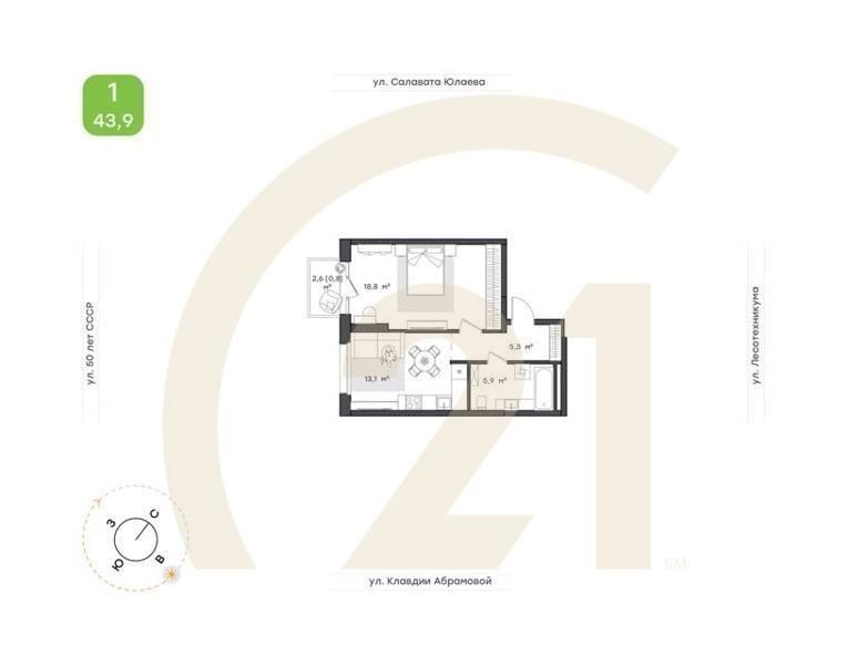 1-к. квартира, 42,3 м², 2/12 эт.