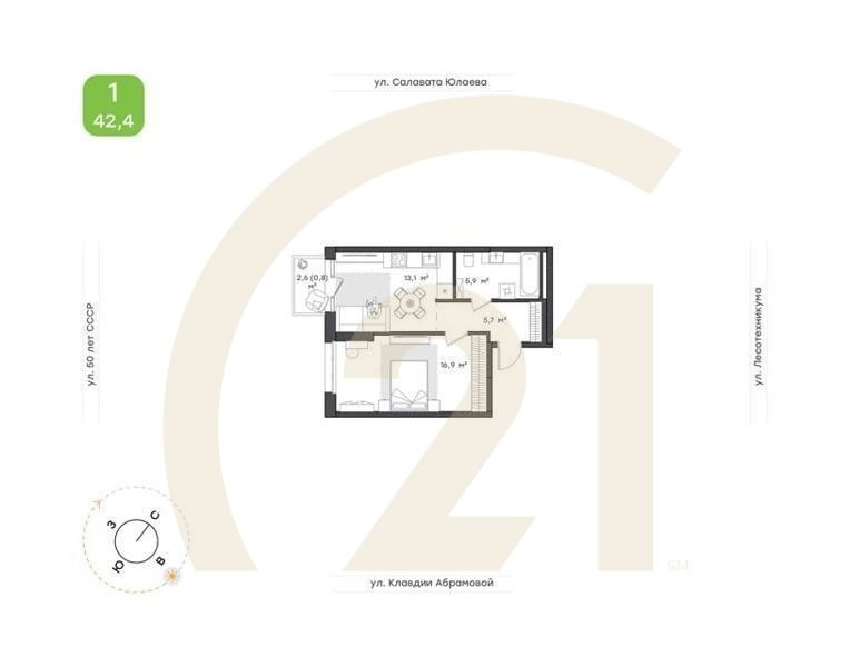 1-к. квартира, 42,4 м², 2/18 эт.