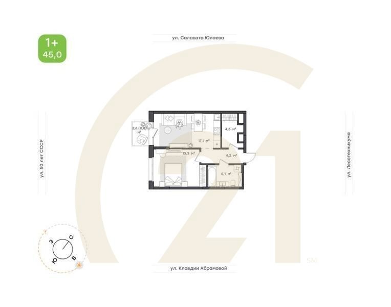 1-к. квартира, 42,2 м², 5/18 эт.
